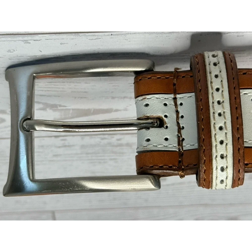 Vintage Brown and Ivory Perforated Leather Belt Men 45